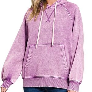 NEW💜Zenana Acid Washed Hoodie with Kangaroo Pocket Small Violet